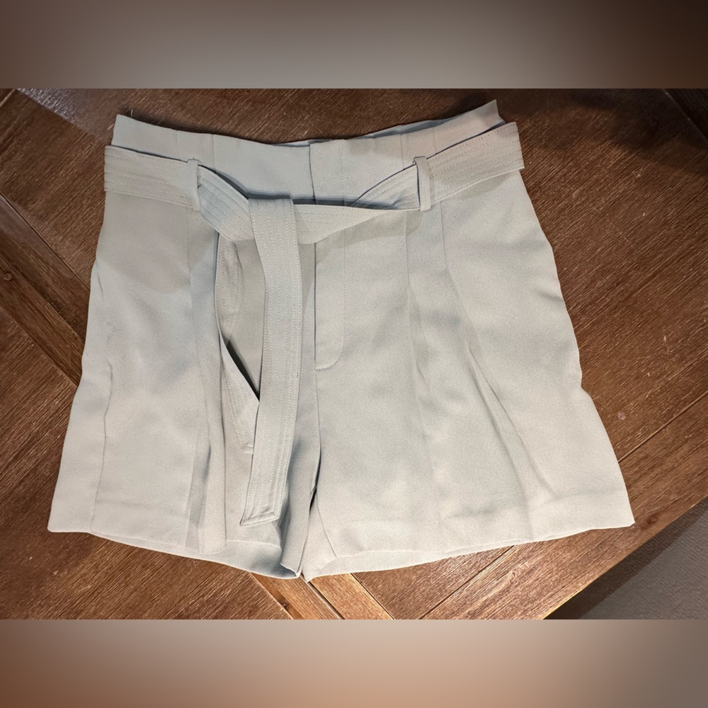 Sage Green High-Waisted Pleated Shorts with Belt